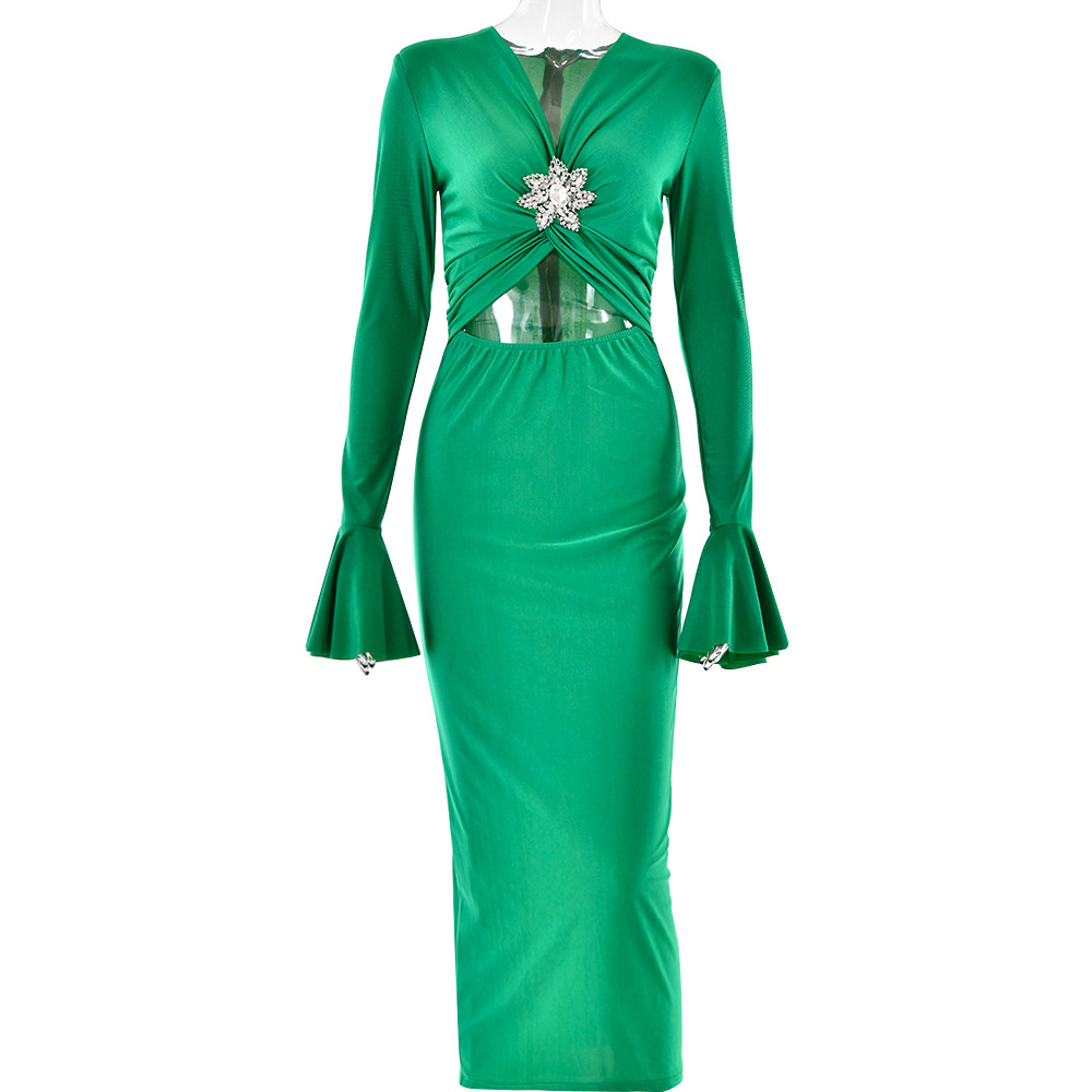 Designsoo V-Neck Bell Sleeve Bodycon Mermaid Dress - Stylish and Sexy