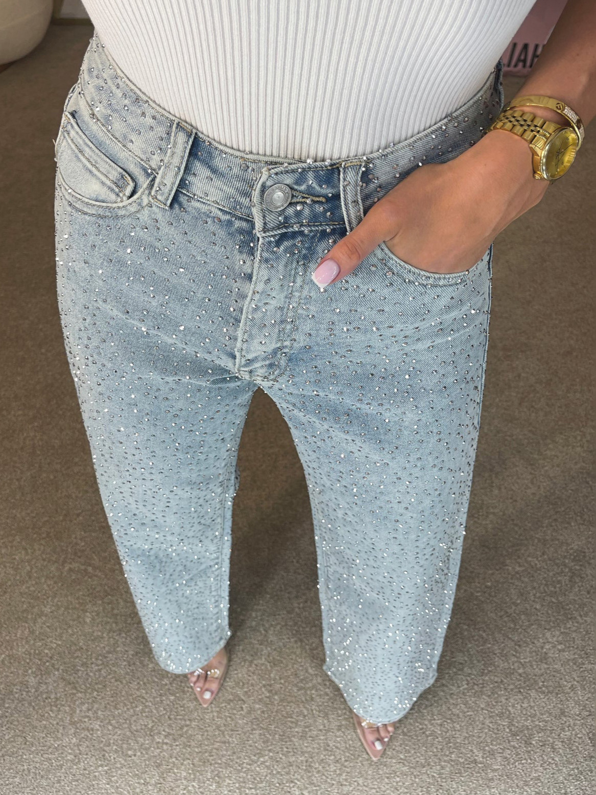 American Heavy-Duty Full-Crystal Washed Denim Jeans