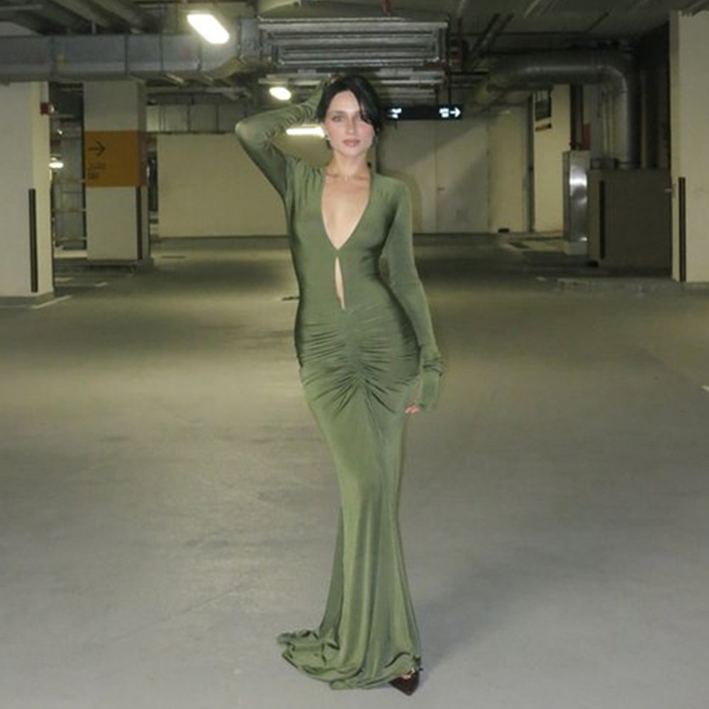 Designsoo Elegant Sexy Ruched Cutout Bodycon Dress