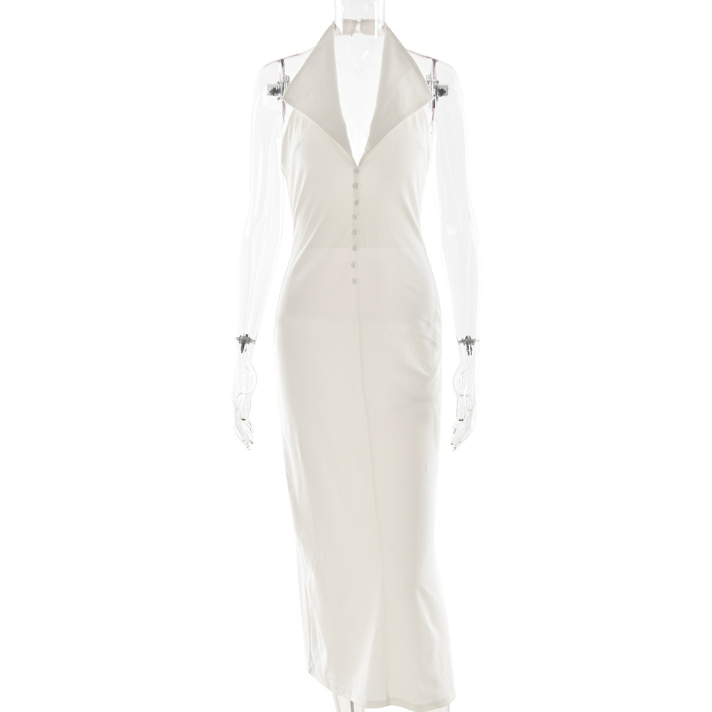 Designsoo Fashionable Halter Collar Bodycon Midi Dress with Open Back
