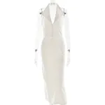 Designsoo Fashionable Halter Collar Bodycon Midi Dress with Open Back