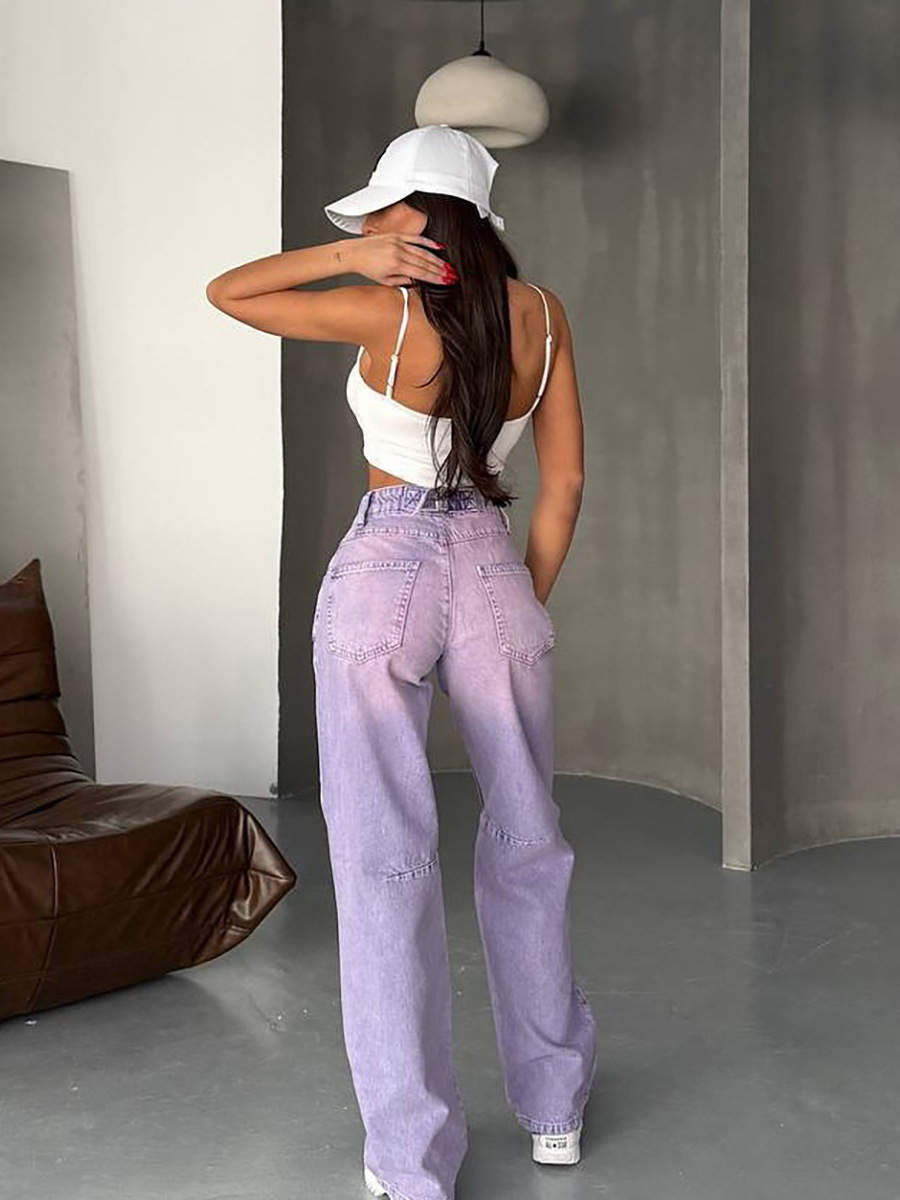 High Street Unique Vintage Wash Patchwork Straight-Leg Denim Jeans