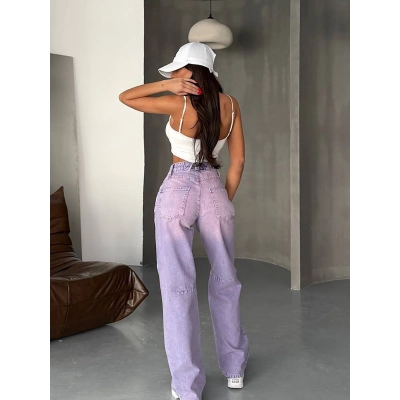 High Street Unique Vintage Wash Patchwork Straight-Leg Denim Jeans 02