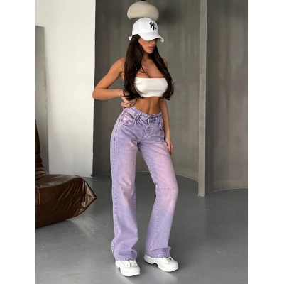 High Street Unique Vintage Wash Patchwork Straight-Leg Denim Jeans 01