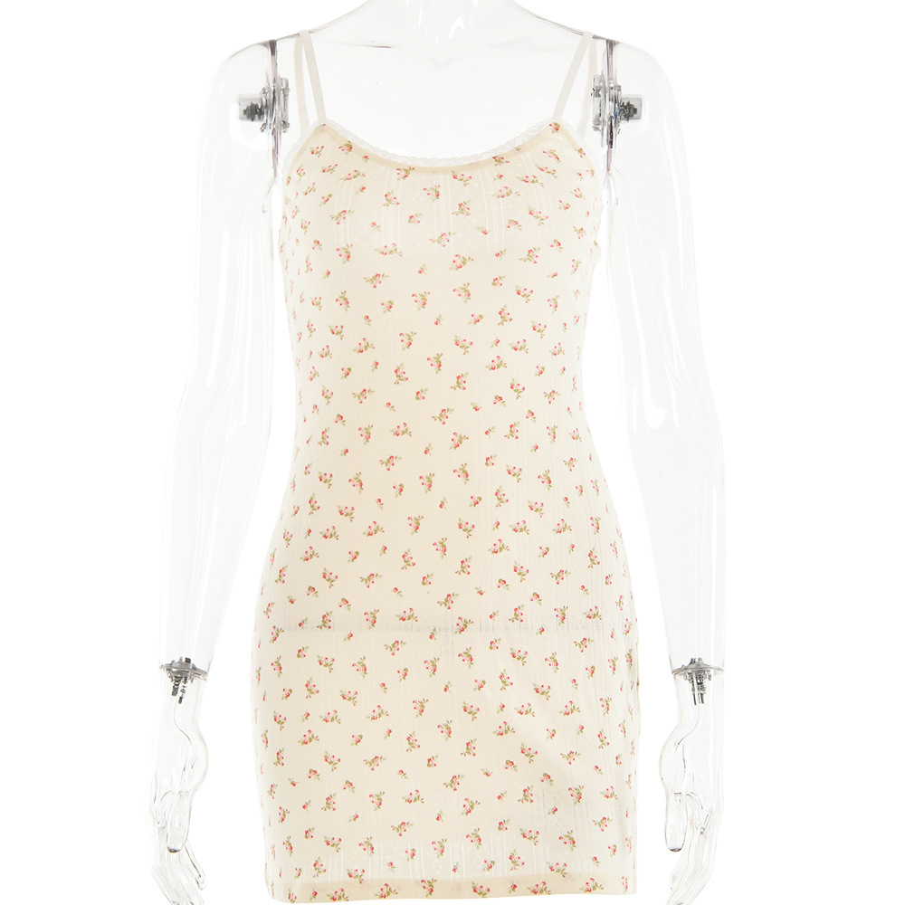 Designsoo Lace V-Neck Backless Strap Cotton Dress