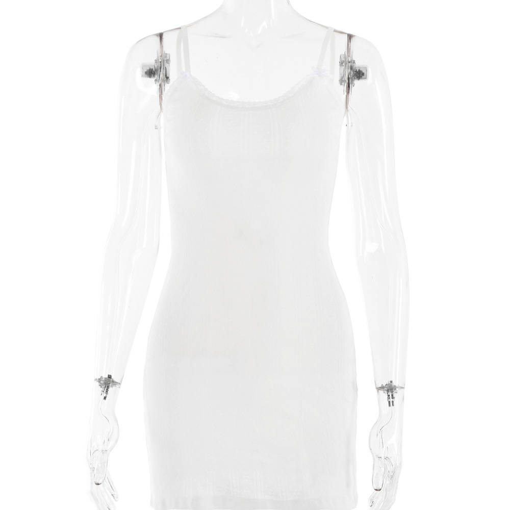 Designsoo Lace V-Neck Backless Strap Cotton Dress