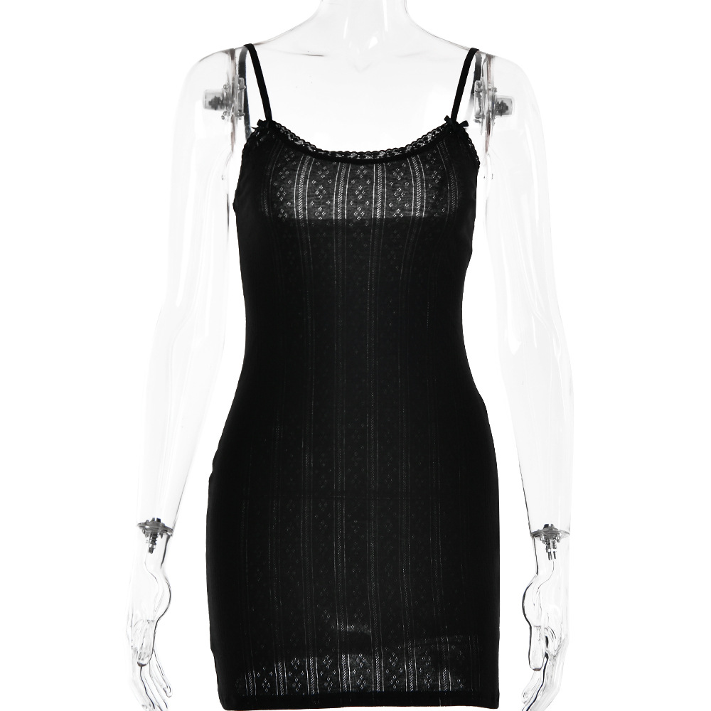 Designsoo Lace V-Neck Backless Strap Cotton Dress