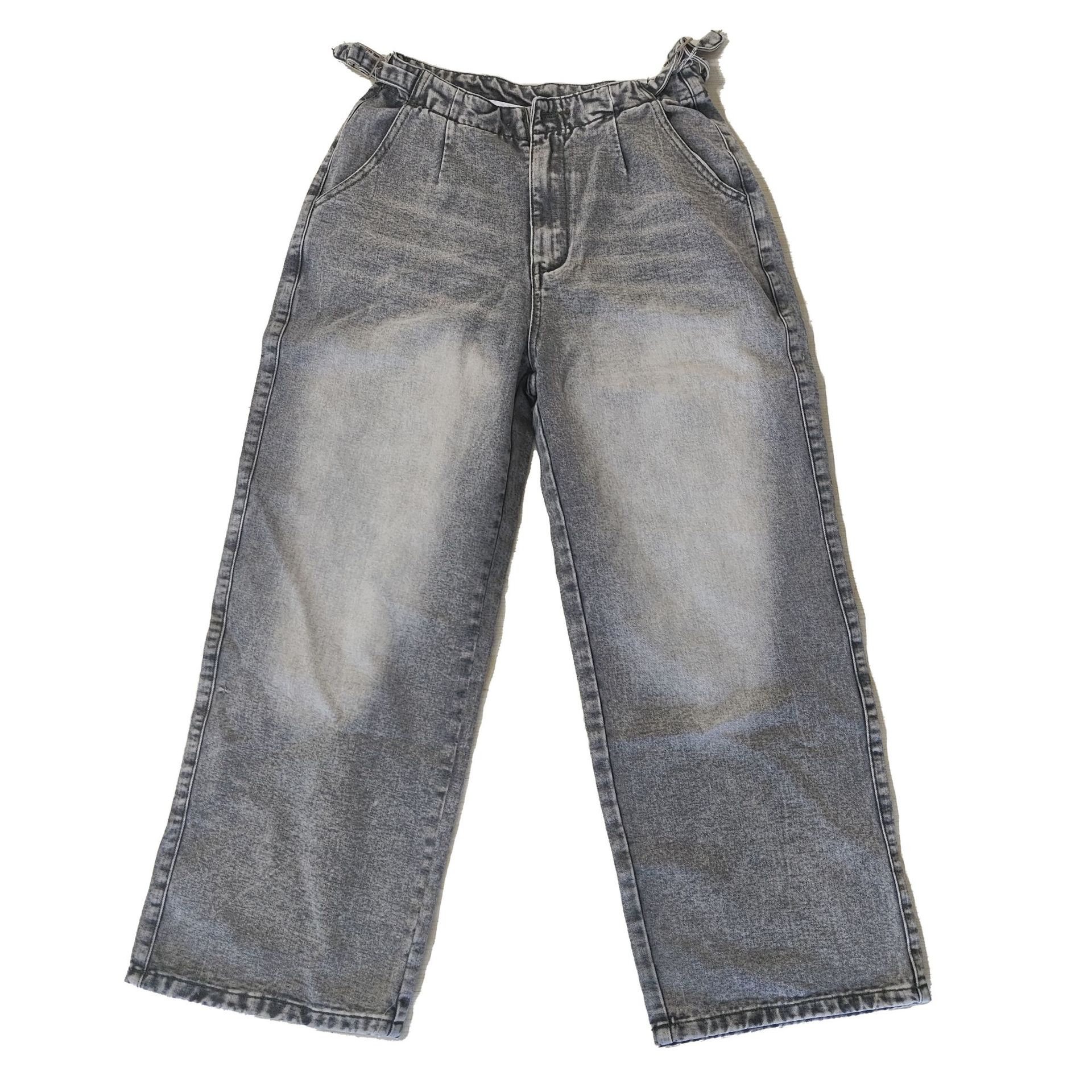 Low-Waist Distressed Vintage Wash Wide-Leg Denim Jeans