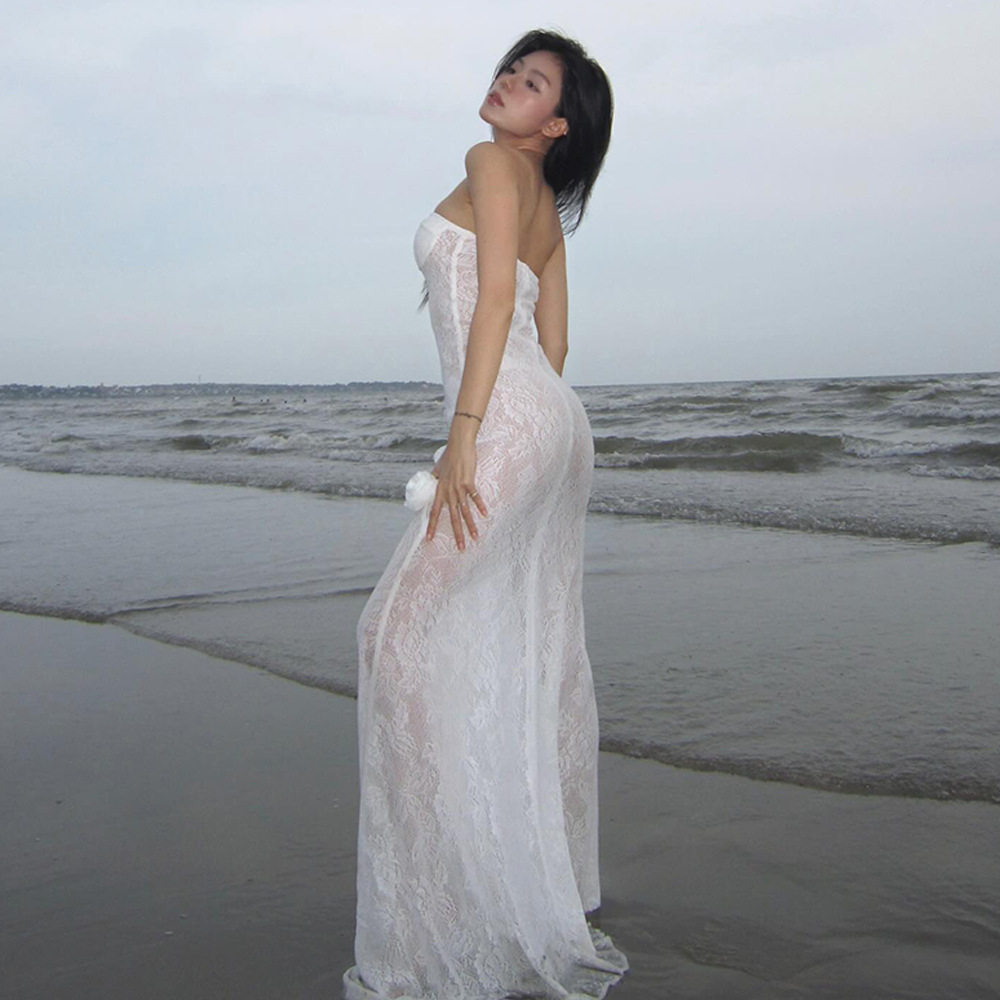 Designsoo Off-the-Shoulder 3D Floral Train Long Dress