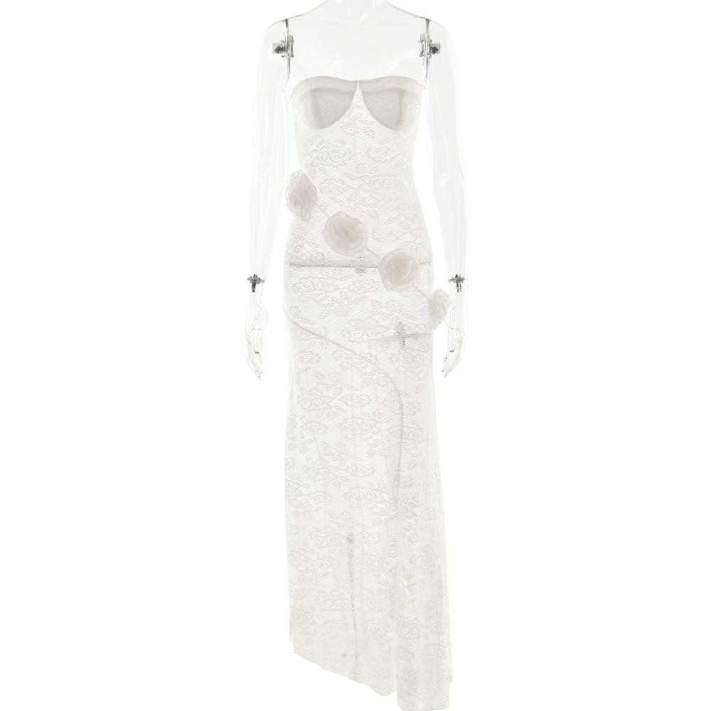 Designsoo Off-the-Shoulder 3D Floral Train Long Dress