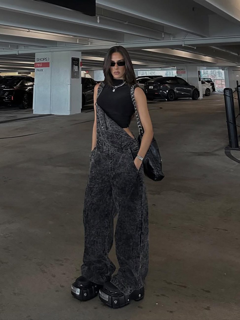 Relaxed Fit Vintage Washed Straight-Leg Denim Jumpsuit