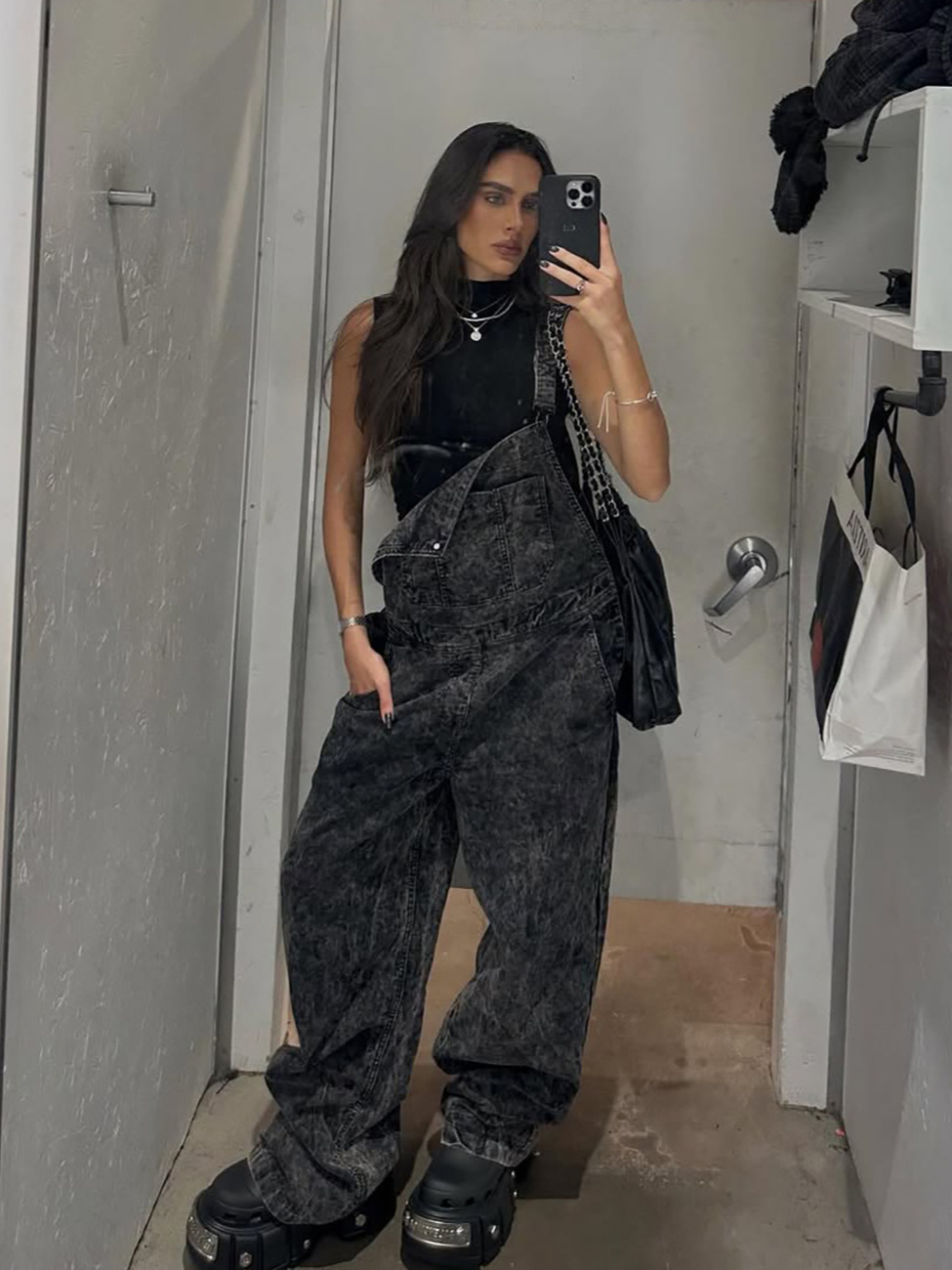 Relaxed Fit Vintage Washed Straight-Leg Denim Jumpsuit