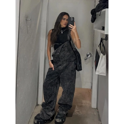 Relaxed Fit Vintage Washed Straight-Leg Denim Jumpsuit 01