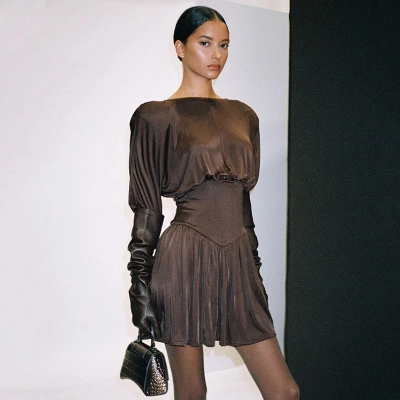 Designsoo Round Neck Lantern Sleeve Dress 01