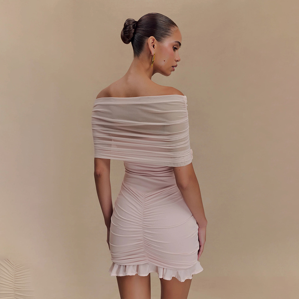 Designsoo Sexy Fit-and-Flare Off-the-Shoulder Ruffle Pencil Dress, Showcasing Your Alluring Curves