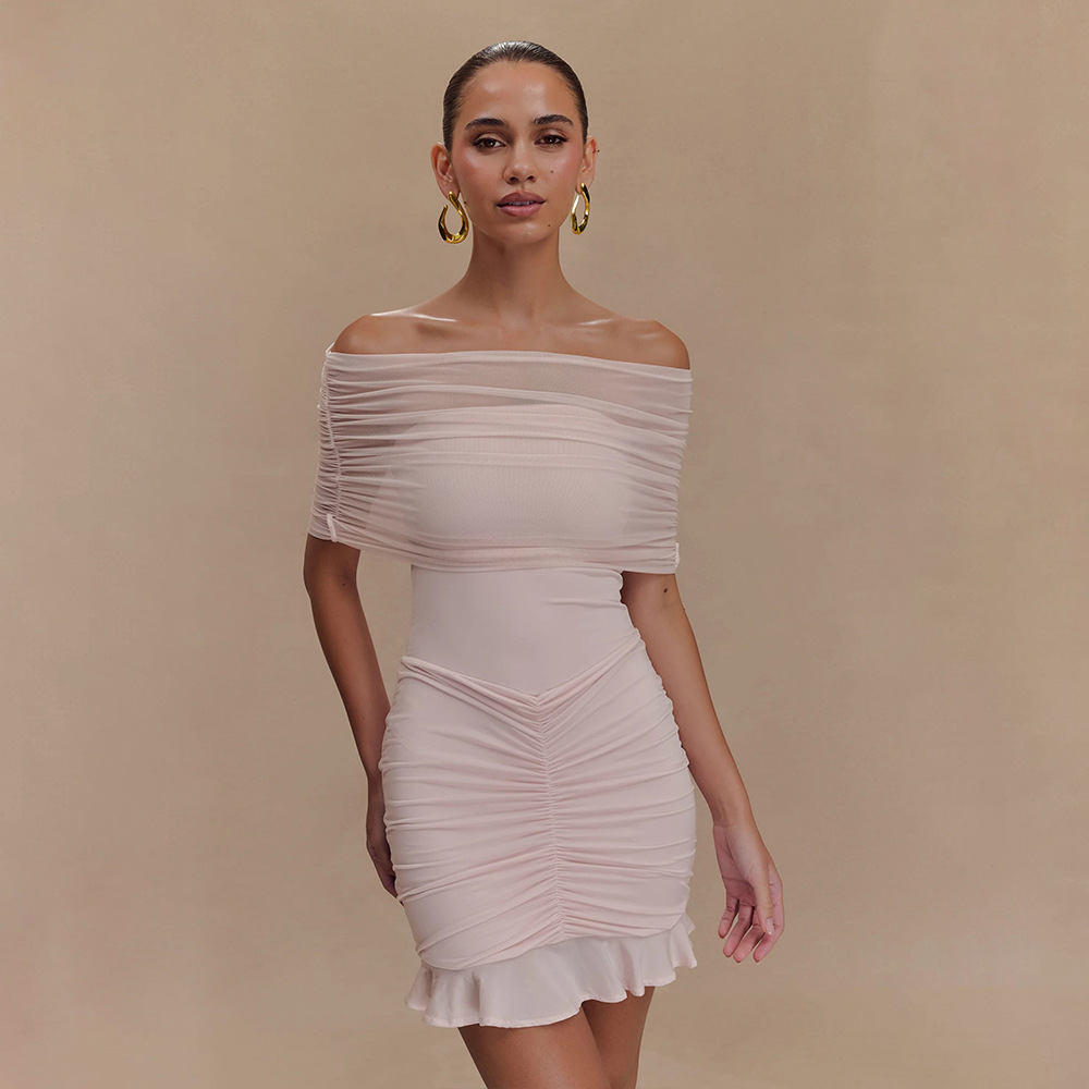 Designsoo Sexy Fit-and-Flare Off-the-Shoulder Ruffle Pencil Dress, Showcasing Your Alluring Curves