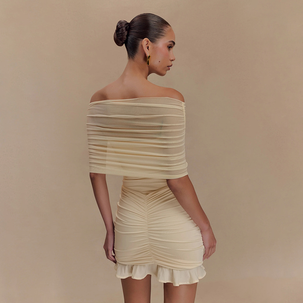 Designsoo Sexy Fit-and-Flare Off-the-Shoulder Ruffle Pencil Dress, Showcasing Your Alluring Curves