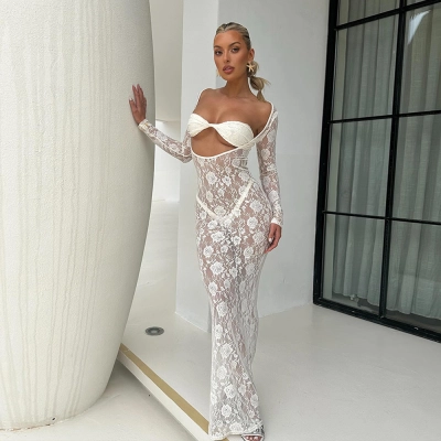 Designsoo Sexy Lace Sheer Long Sleeve Bodycon Dress 01