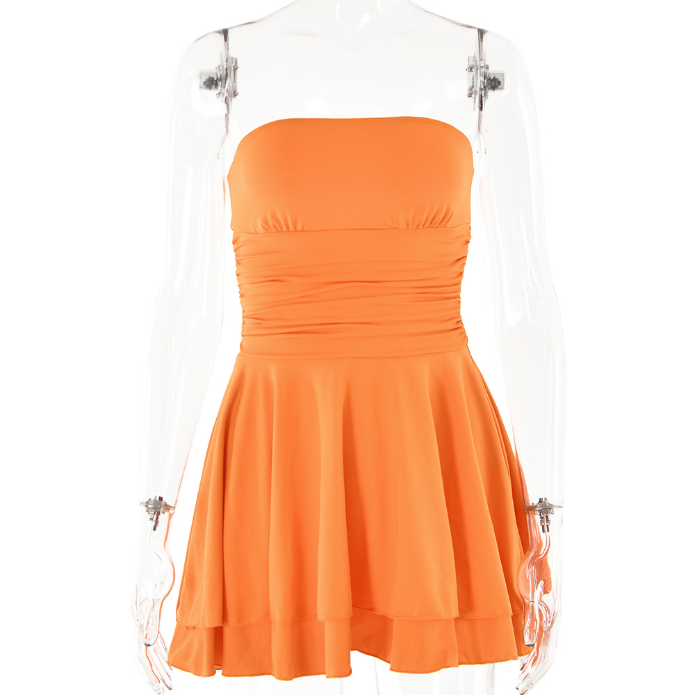 Designsoo Sexy Solid Color Off-the-Shoulder Strapless Backless High-Waist Mini Skirt