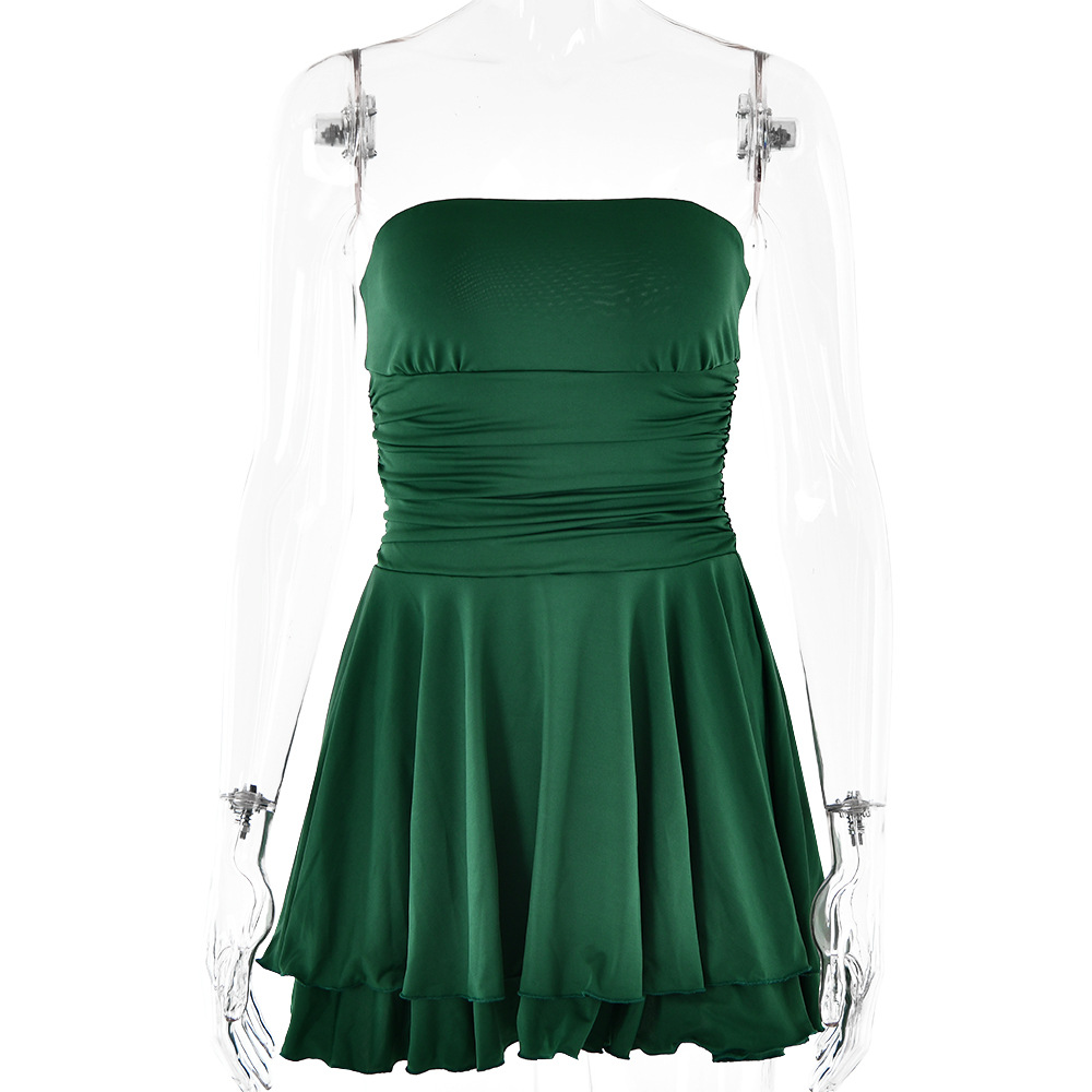 Designsoo Sexy Solid Color Off-the-Shoulder Strapless Backless High-Waist Mini Skirt