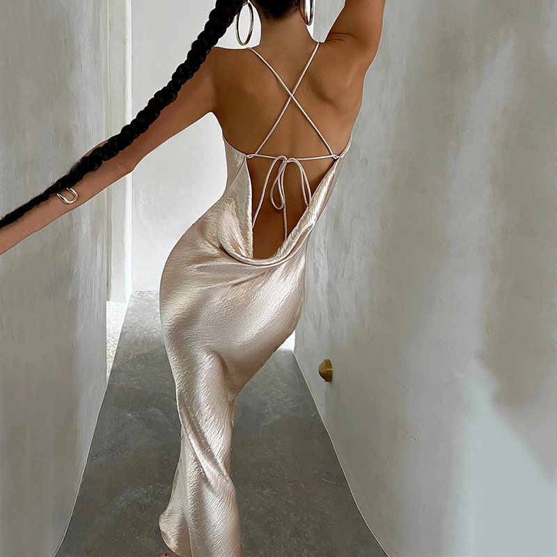 Designsoo Strap Backless Sexy Dress for Women - Fall Bestseller, Fashionable Flutter Neck Evening Gown