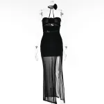 Designsoo Trendy Backless Off-the-Shoulder Maxi Dress with Side Slit and Sheer Cutouts for Women