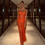 Designsoo Trendy Sexy Bodycon Mesh Panel Off-the-Shoulder Cutout Sheer Maxi Dress for Women