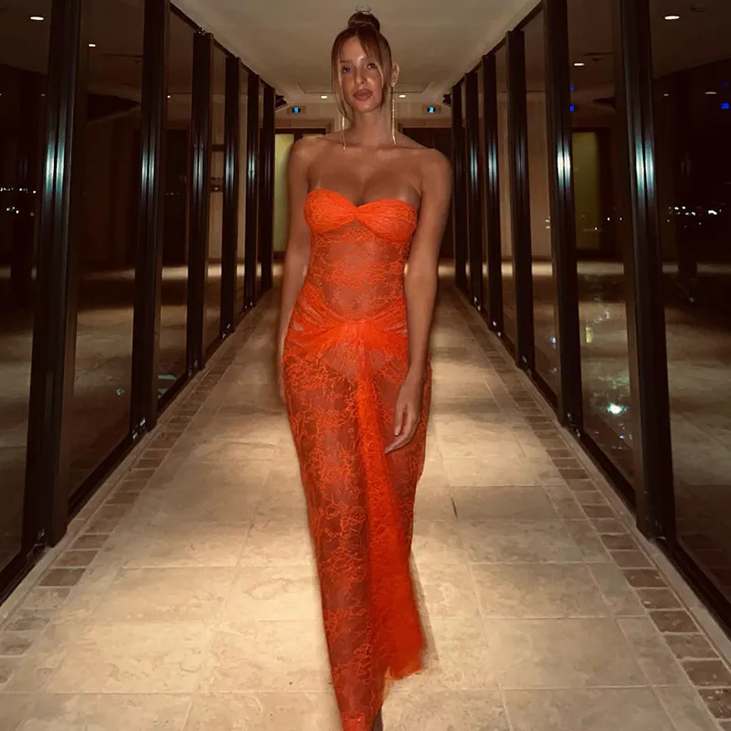 Designsoo Trendy Sexy Bodycon Mesh Panel Off-the-Shoulder Cutout Sheer Maxi Dress for Women
