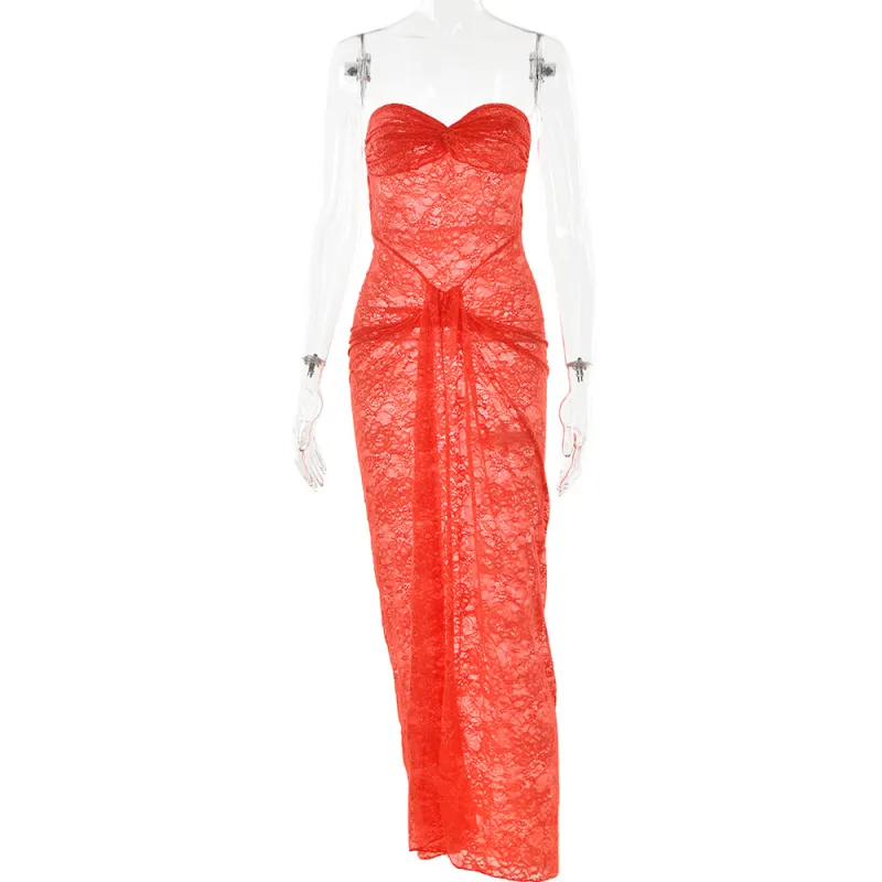 Designsoo Trendy Sexy Bodycon Mesh Panel Off-the-Shoulder Cutout Sheer Maxi Dress for Women