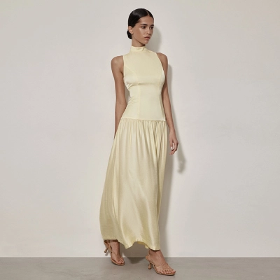 Designsoo Trendy Sexy Sleeveless Backless Bodycon Satin Maxi Dress 01