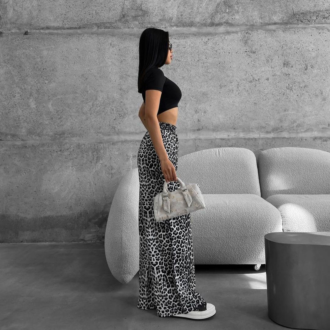 Designsoo Casual Leopard Print Straight-Leg Pants