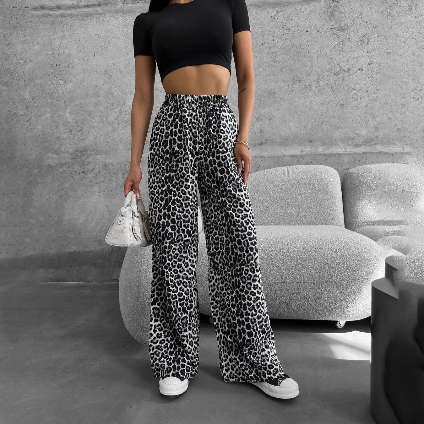 Designsoo Casual Leopard Print Straight-Leg Pants