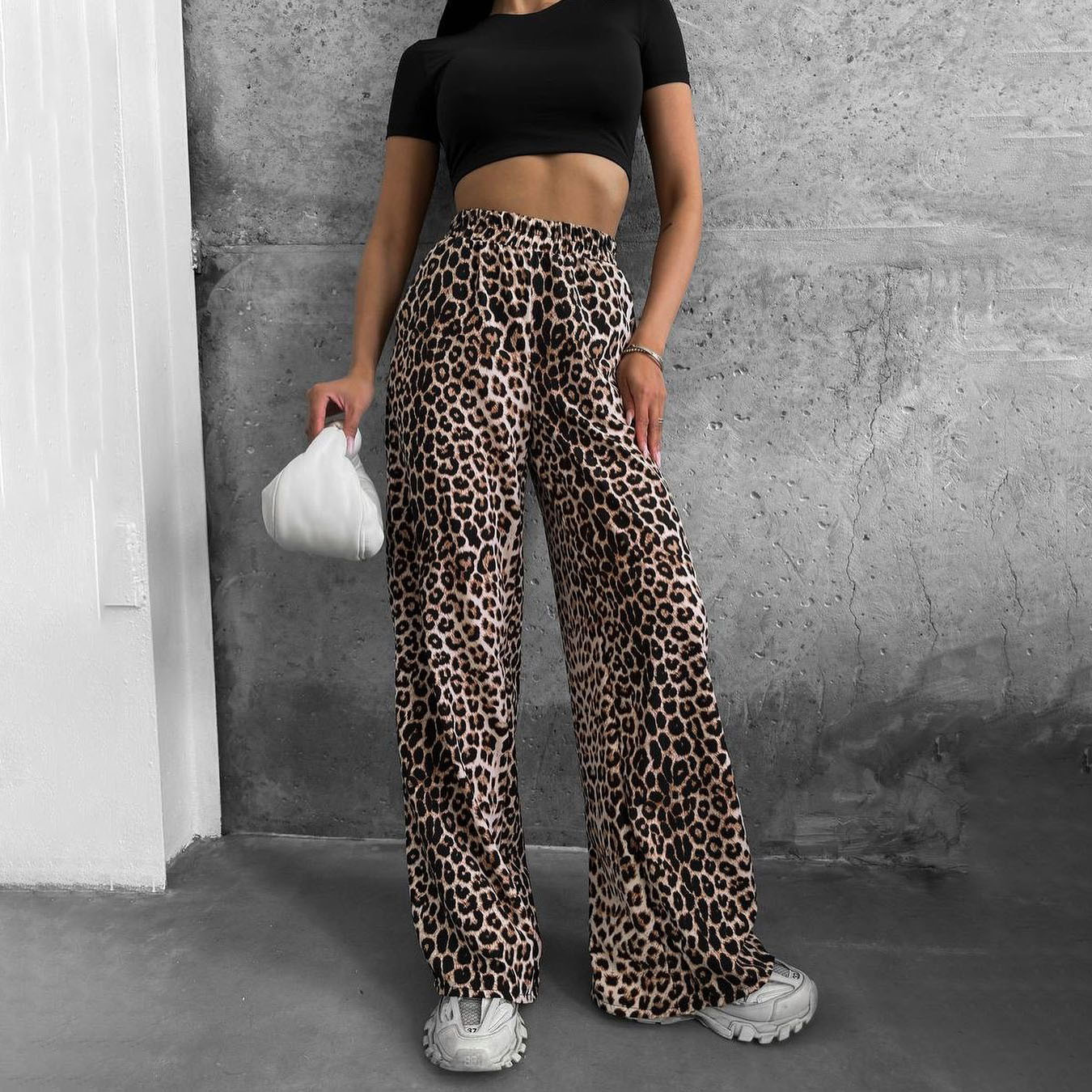 Designsoo Casual Leopard Print Straight-Leg Pants
