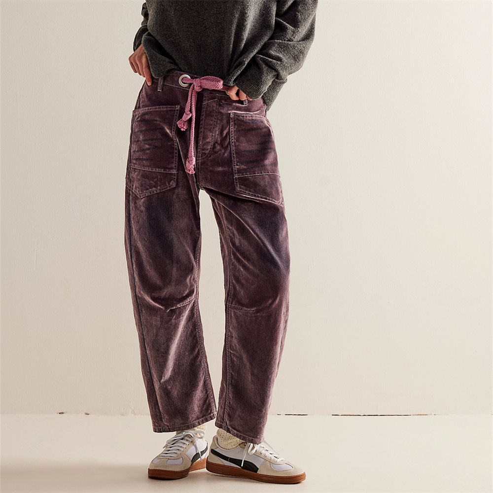 Designsoo Casual Versatile Straight-Leg Velvet Pants