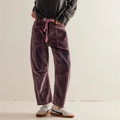Designsoo Casual Versatile Straight-Leg Velvet Pants 01