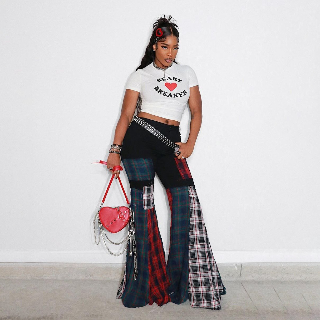 Designsoo Distressed Patchwork Long Pants for Women - Low Waist, Relaxed Fit with Slight Bootcut