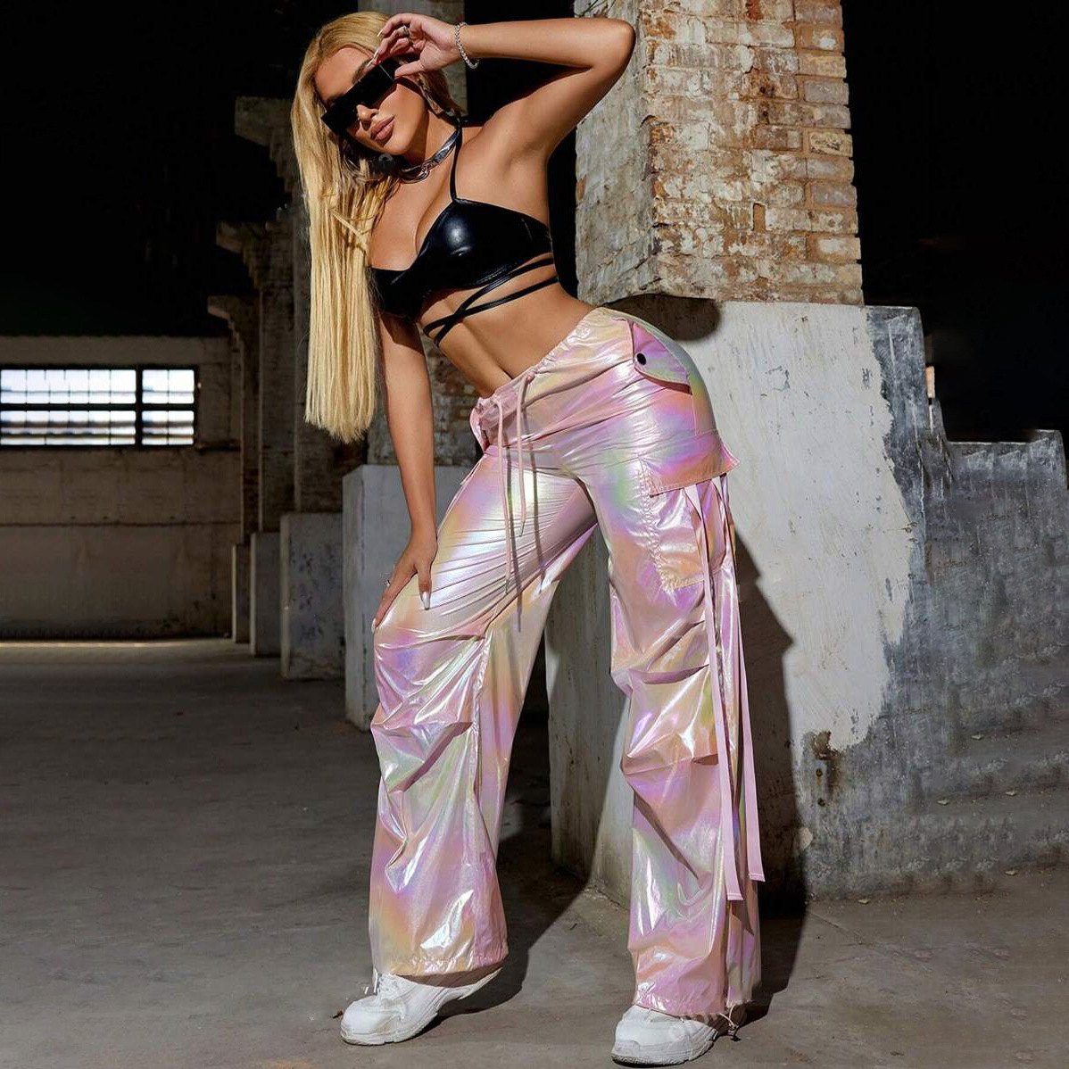 Designsoo Drawstring Relaxed Fit Floor-Length Sporty Hip-Hop Cargo Pants