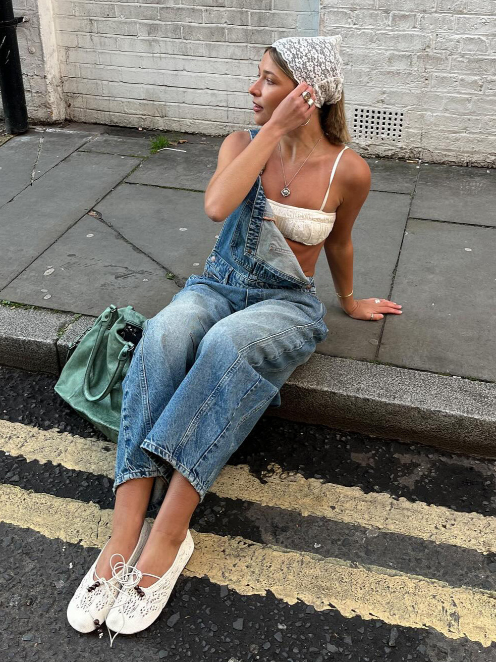 High Street Washed Relaxed Wide-Leg Overalls