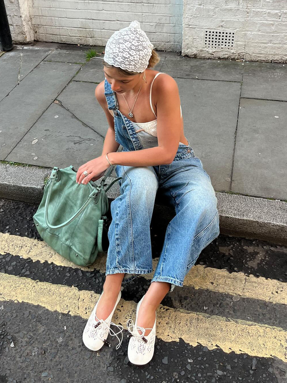 High Street Washed Relaxed Wide-Leg Overalls