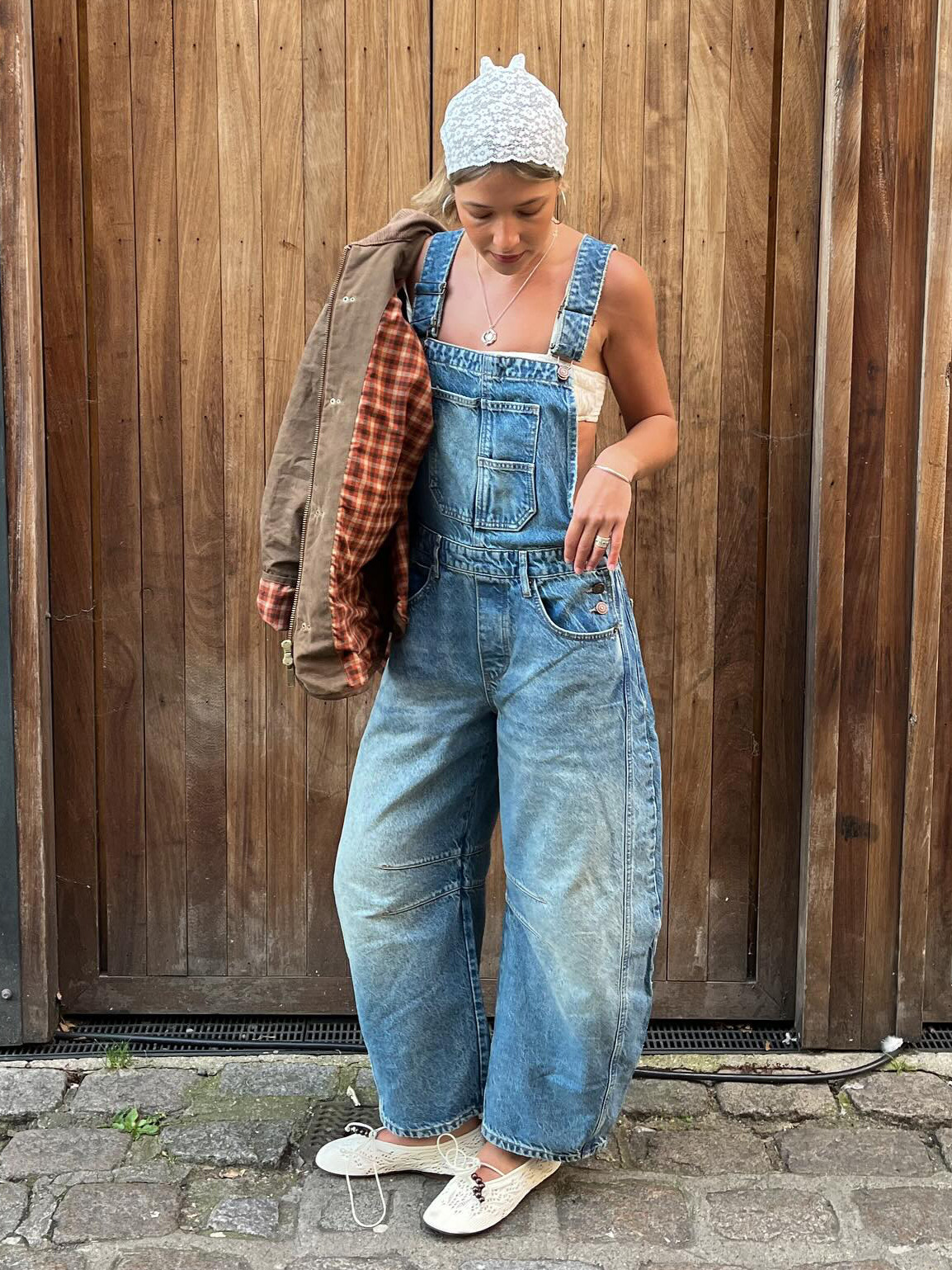 High Street Washed Relaxed Wide-Leg Overalls