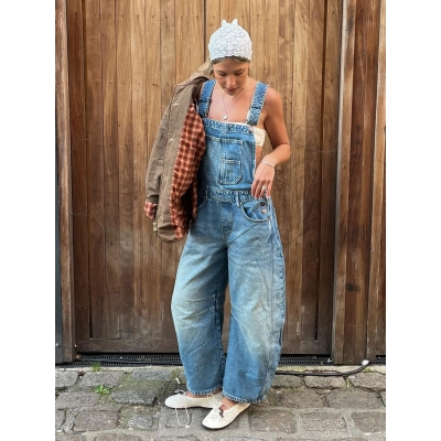 High Street Washed Relaxed Wide-Leg Overalls 01
