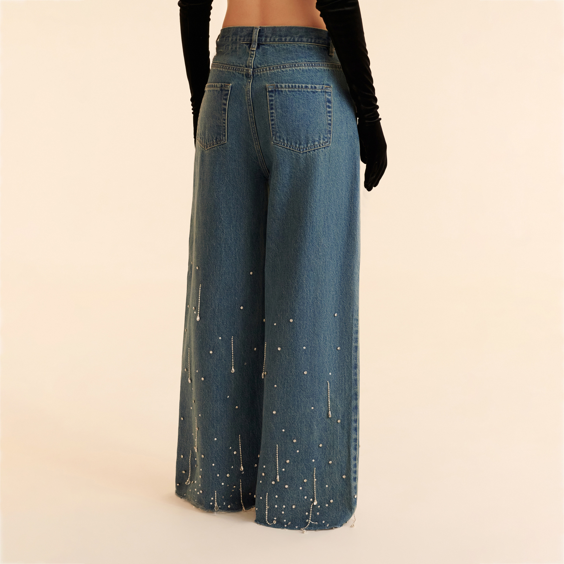 Starry Meteor Design Fringe and Rhinestone Embellished Bold Denim Jeans