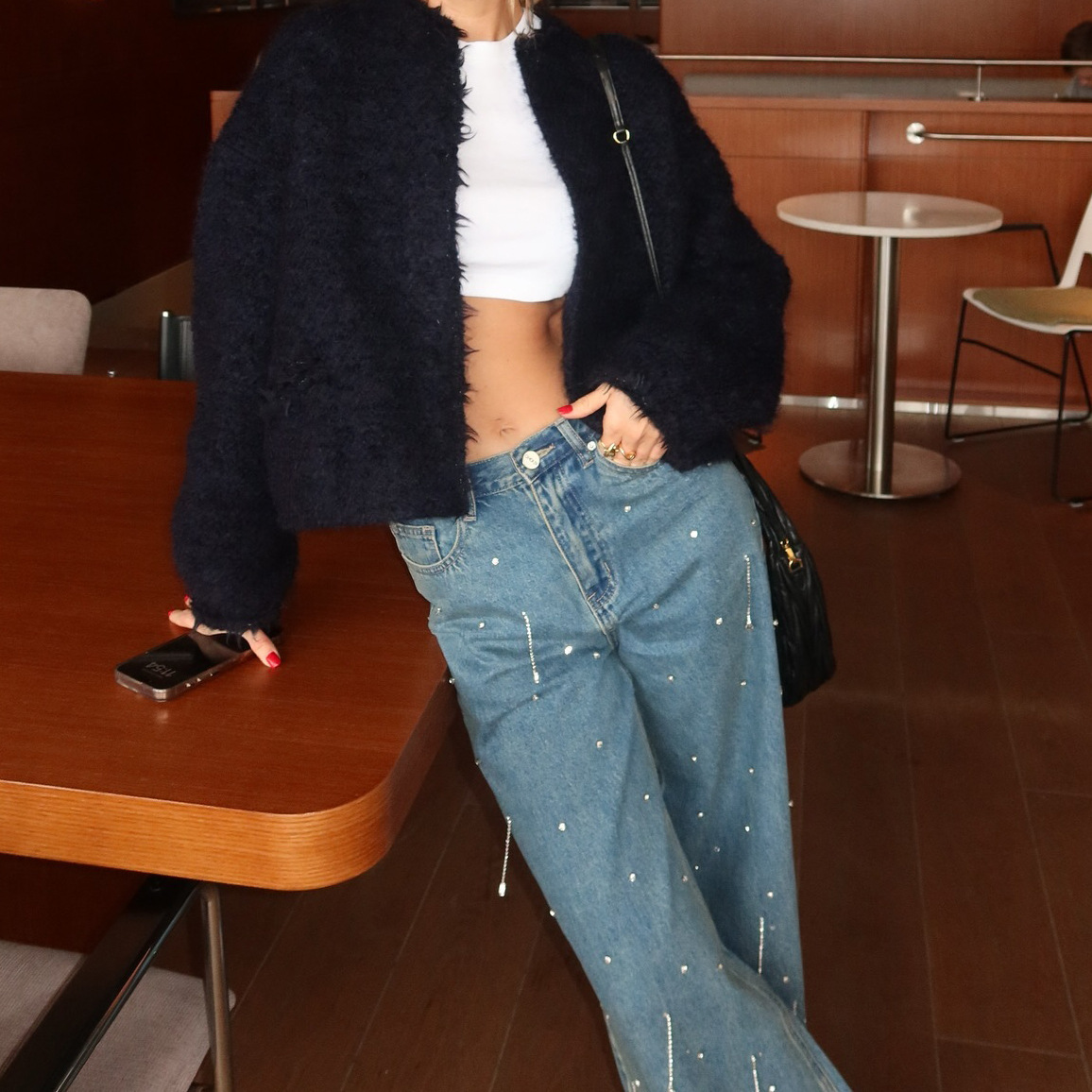 Starry Meteor Design Fringe and Rhinestone Embellished Bold Denim Jeans