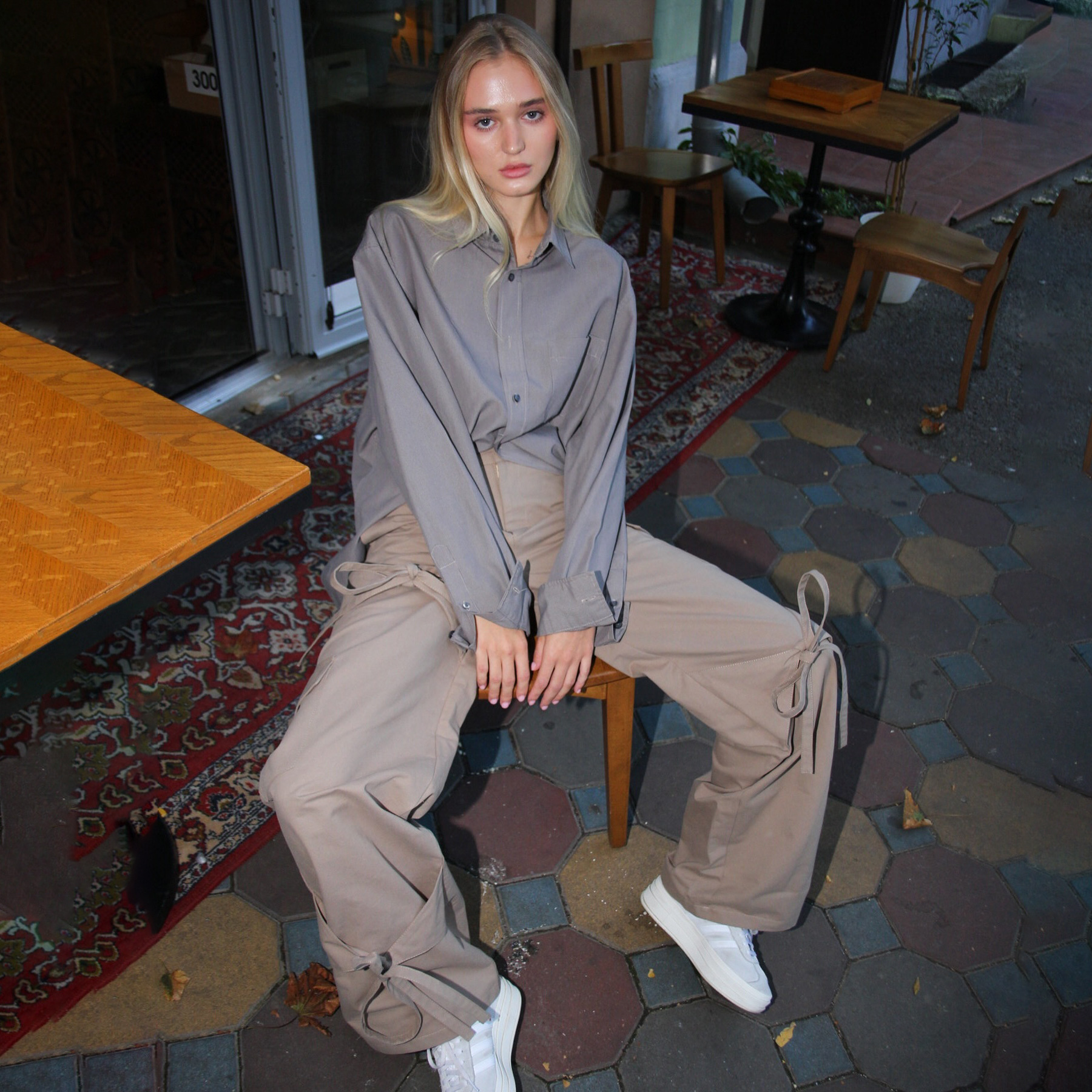 Designsoo Tie-Bow Straight-Leg Cargo Pants