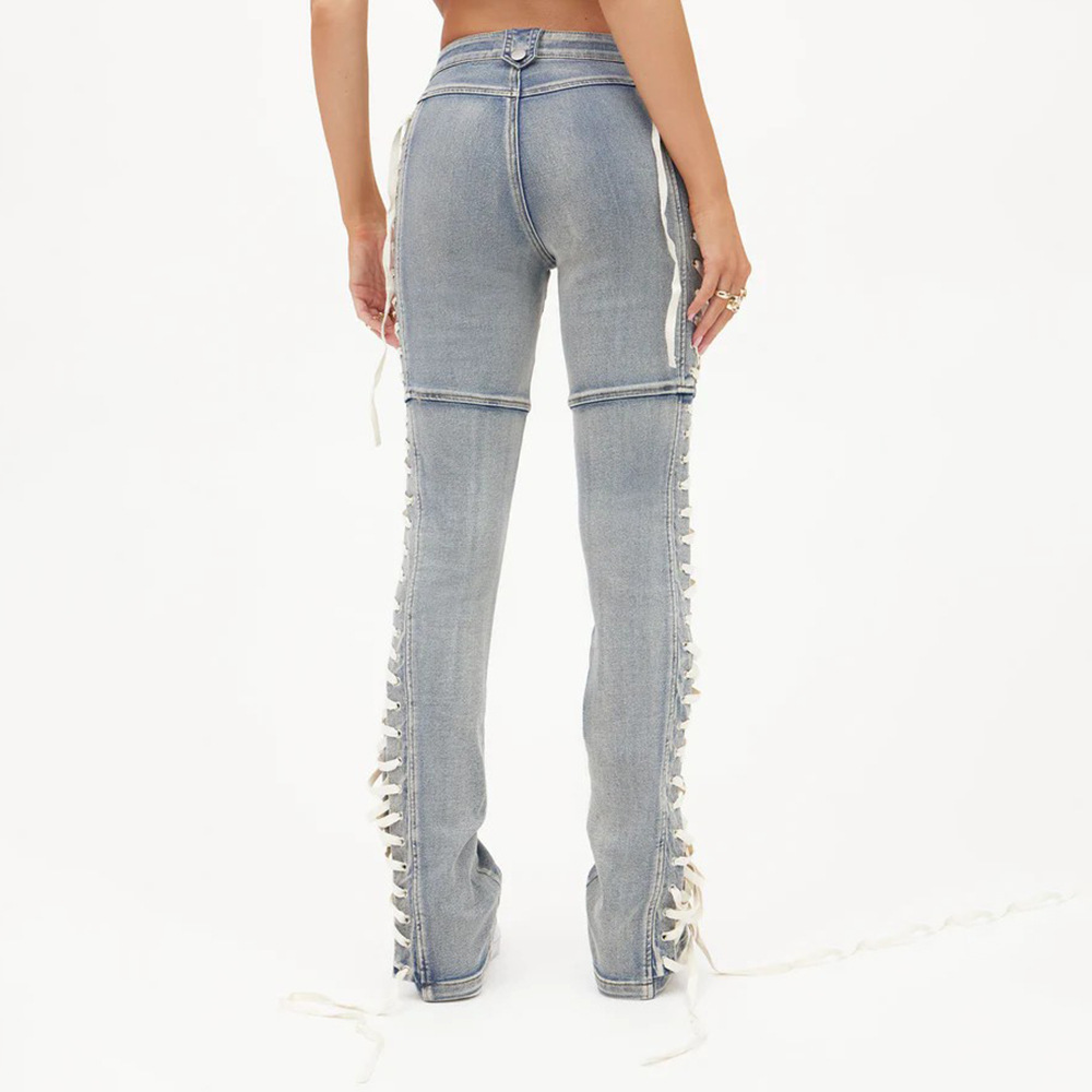 Designsoo Trendy Lace-Up Side Detail Denim Jeans for Bold Women