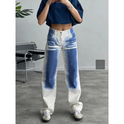 Vintage Spray-Painted Contrast Color Straight-Leg Denim Jeans 02