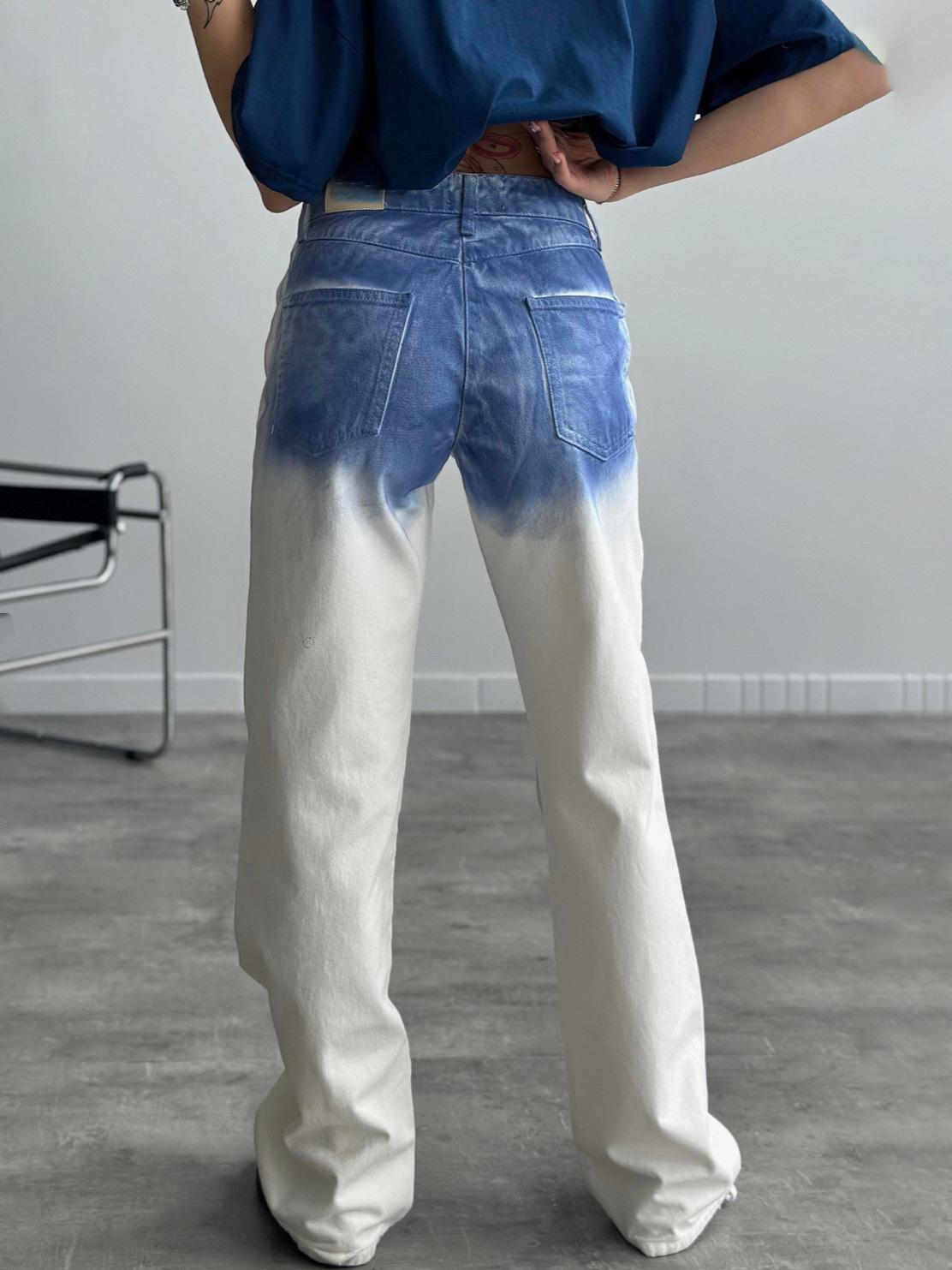 Vintage Spray-Painted Contrast Color Straight-Leg Denim Jeans