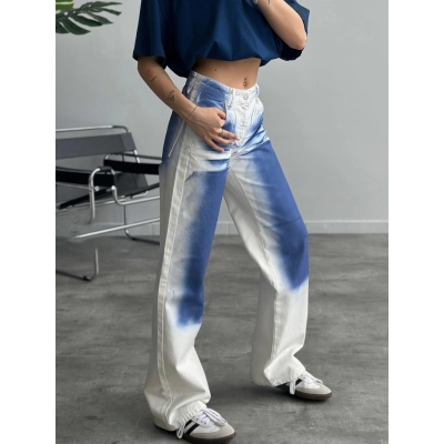 Vintage Spray-Painted Contrast Color Straight-Leg Denim Jeans 01