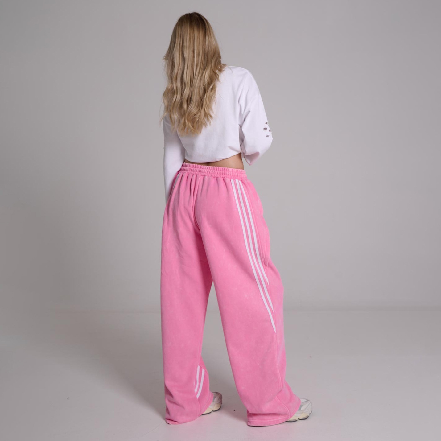 Designsoo Washed Rice-Patterned Casual Pants with Side Seam Line Decorations