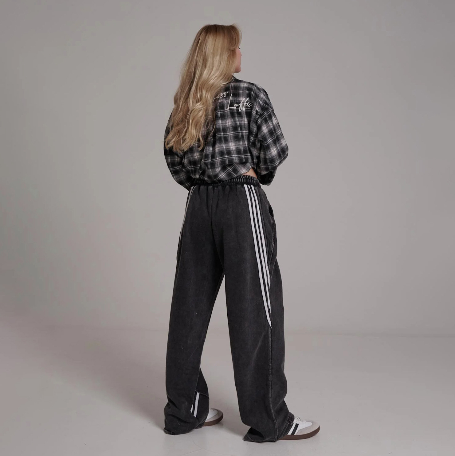Designsoo Washed Rice-Patterned Casual Pants with Side Seam Line Decorations
